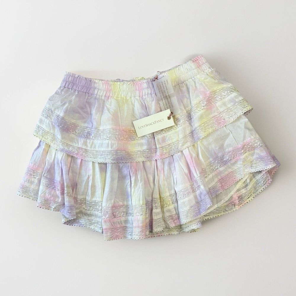 Love Shack Fancy Skirt Size Large Ruffle Mini Skirt Multi Tie Dye New With Tags